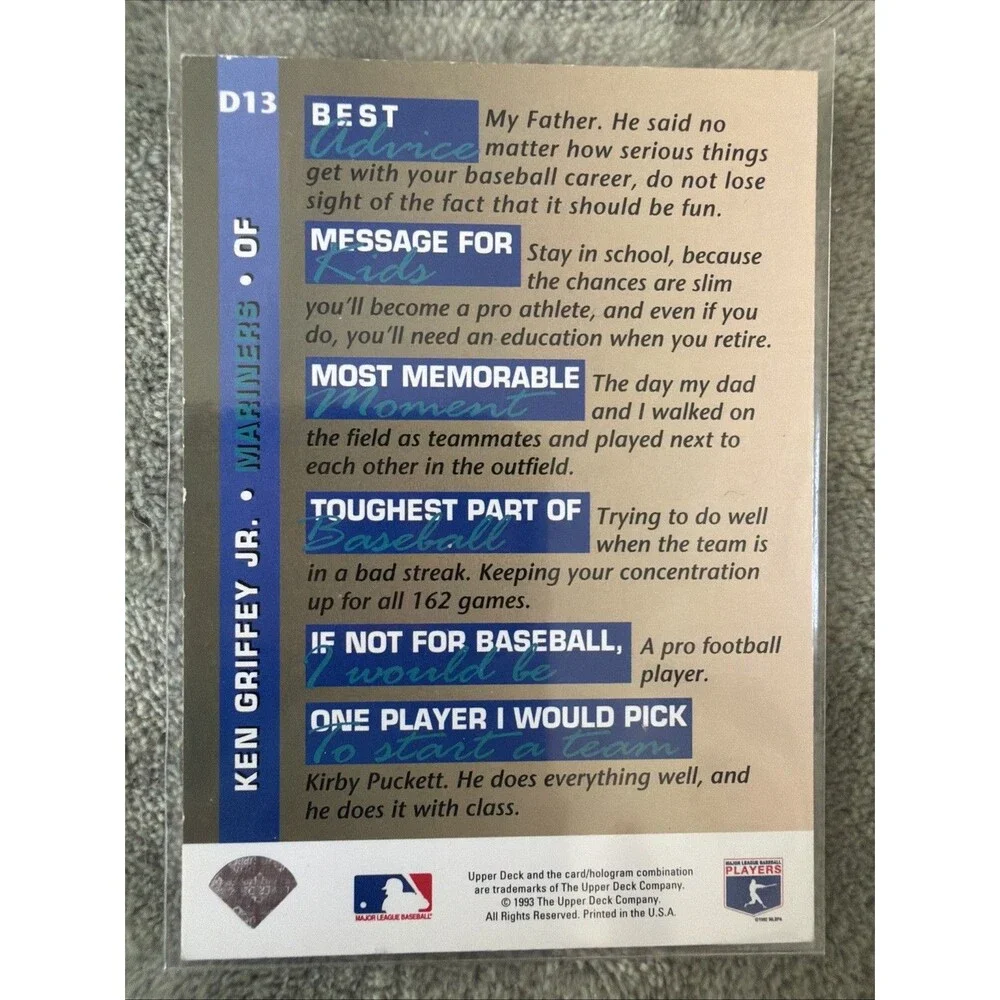 1993 Upper Deck - On Deck with Ken Griffey Jr #D13